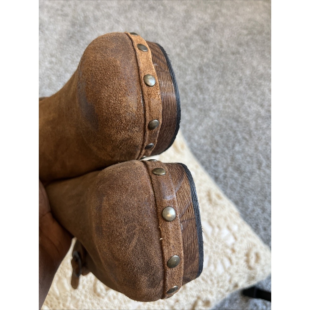 Born Origin Women 10 Brown Leather Mule Clog Studded Buckle Slip On Boho Western - Picture 6 of 16